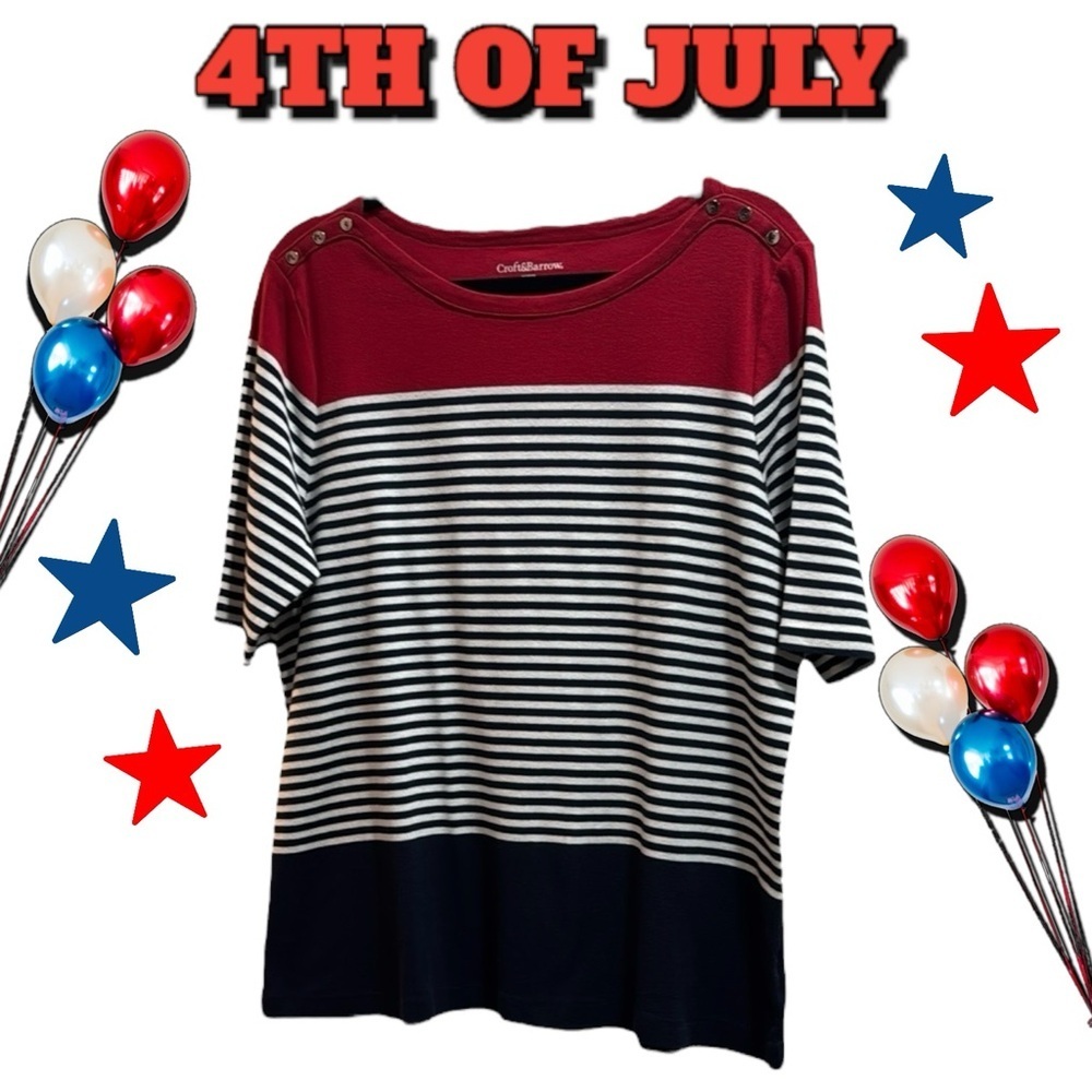 Croft and Barrow Red White Blue Striped cotton knit short sleeve top 4th of July - Picture 8 of 8